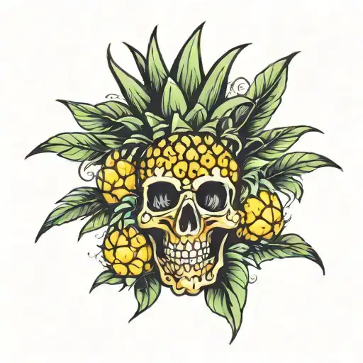 pineapple skull tattoo design idea