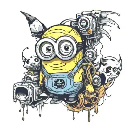 minion with a panda  tattoo design idea