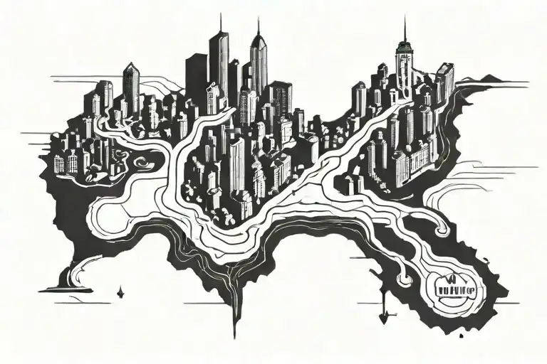 geometry map city river usa black white tattoo design idea