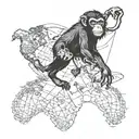 Monkey travelling around the world map tattoo design idea