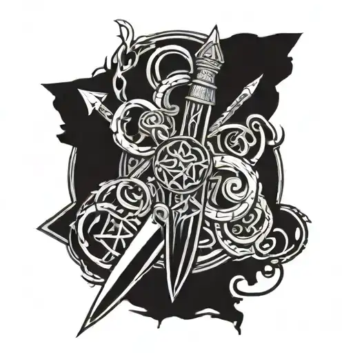 Gugnir Odin's spear surrounded by runes tattoo design idea