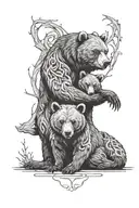 papa bear with cubs playing tattoo design idea