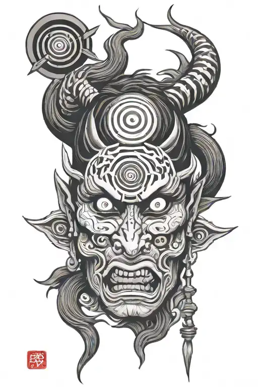 Demon with sharingan eyes tattoo design idea