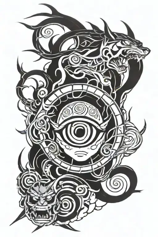 Oni Uchiha Itachi with sharingan eye tattoo design idea