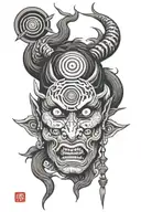 Demon with sharingan eyes tattoo design idea