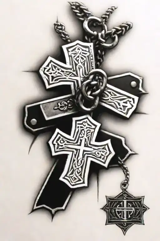Cross tattoo with army dogtags Hanging on a pair tattoo design idea