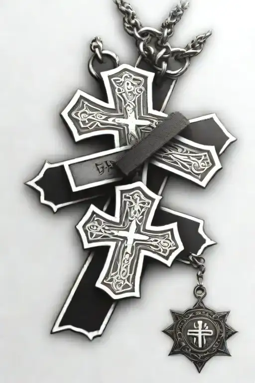 Cross tattoo with army dogtags Hanging on a pair tattoo design idea