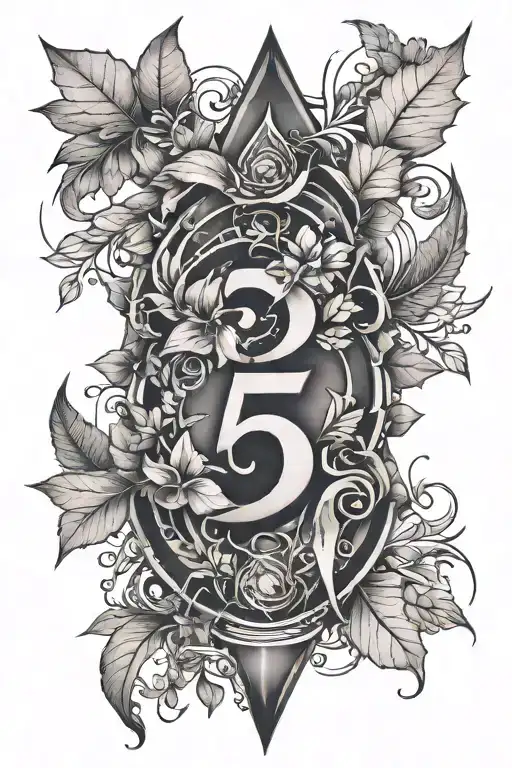 alchemist Elements and leaves and the number 5 tattoo design idea