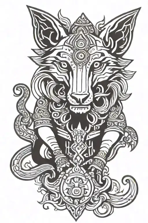 Trishul + Ganesh simple lines + wolf head tattoo design idea