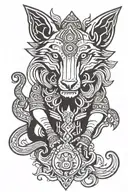Trishul + Ganesh simple lines + wolf head tattoo design idea