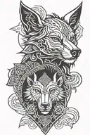 Trishul + Ganesh simple lines + wolf head tattoo design idea