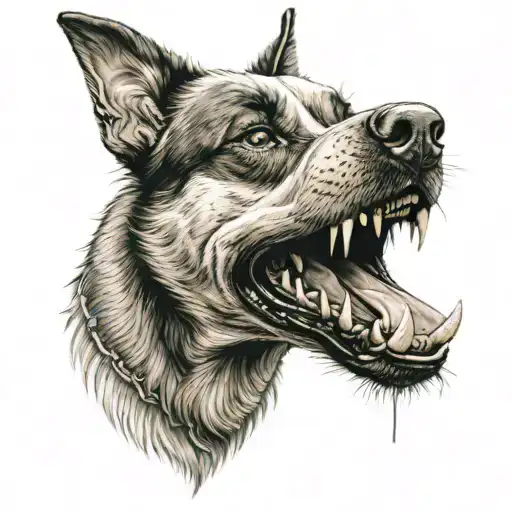 an angry dog ​​with a grin in the sight of a gun tattoo design idea