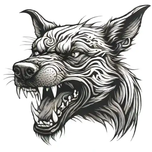 angry dog ​​with a grin tattoo design idea