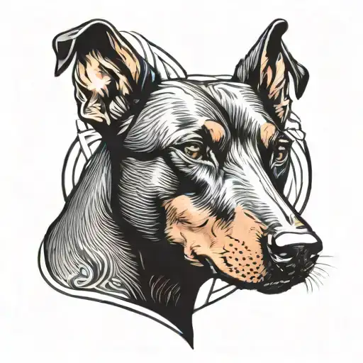 angry Doberman with a strict collar tattoo design idea