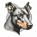 angry Doberman with a strict collar tattoo design idea