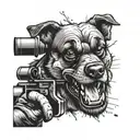 angry dog ​​with a grin, blood type and rifle scope tattoo design idea