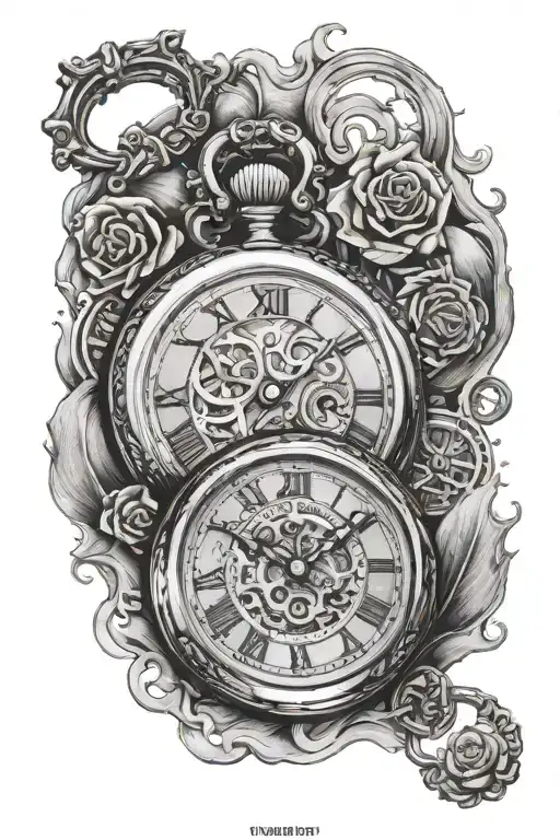 3 pocket watch showing 1:31 AM, 3:10 AM and 12:05 AM with cool background tattoo design  tattoo design idea