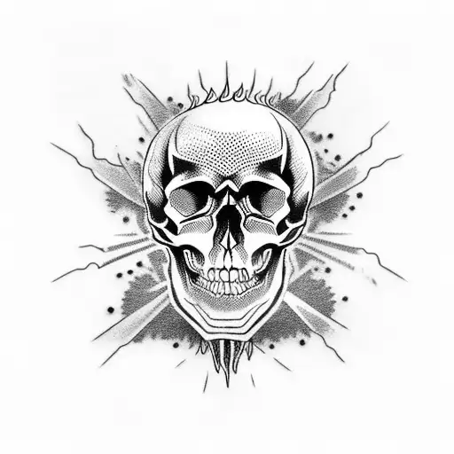 a skull in black flames tattoo design idea