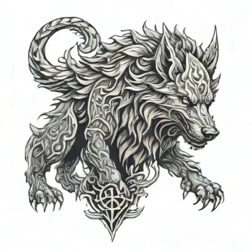 fenrir viking norse wolf tattoo design idea