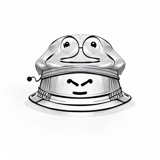 smiley face emoji  wearing bucket hat  tattoo design idea