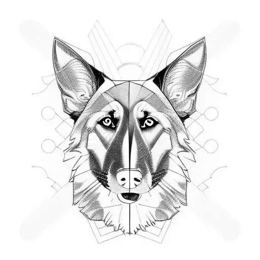 woman walking with her belgian shepherd malinois tattoo design idea