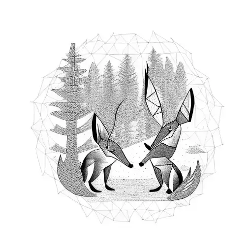two foxes dancing in the forest tattoo design idea