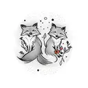 two foxes dancing in the forest tattoo design idea