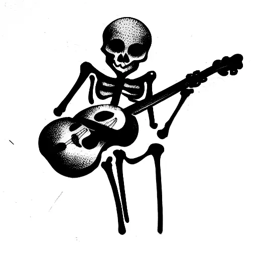 skeleton playing guitar tattoo design idea