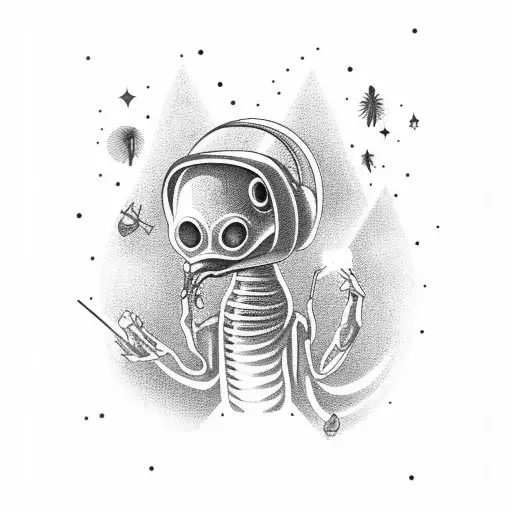 Alien smoking a joint while stargazing tattoo design idea