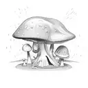 mushroom spaceship that is beaming up a human from the ashes tattoo design idea