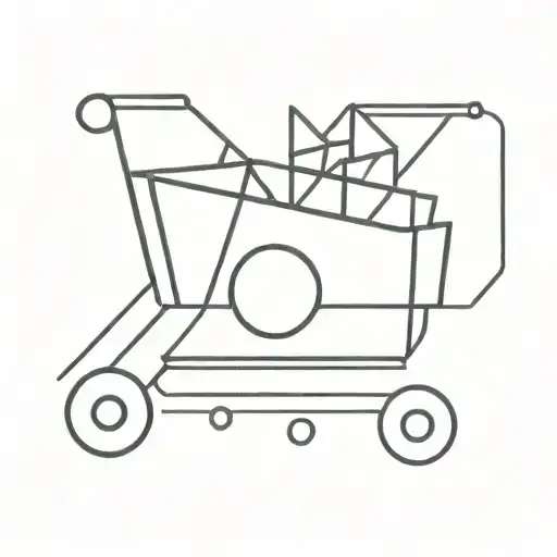 A minimalist tattoo of a shopping cart symbol, with subtle geometric shapes around it, black tattoo only. tattoo design idea