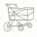 A minimalist tattoo of a shopping cart symbol, with subtle geometric shapes around it, black tattoo only. tattoo design idea
