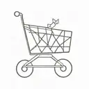A minimalist tattoo of a shopping cart symbol, with subtle geometric shapes around it, black tattoo only. tattoo design idea