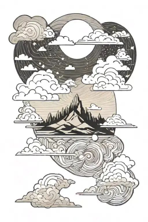 Clouds and landscape with the creation of Adam art tattoo design idea