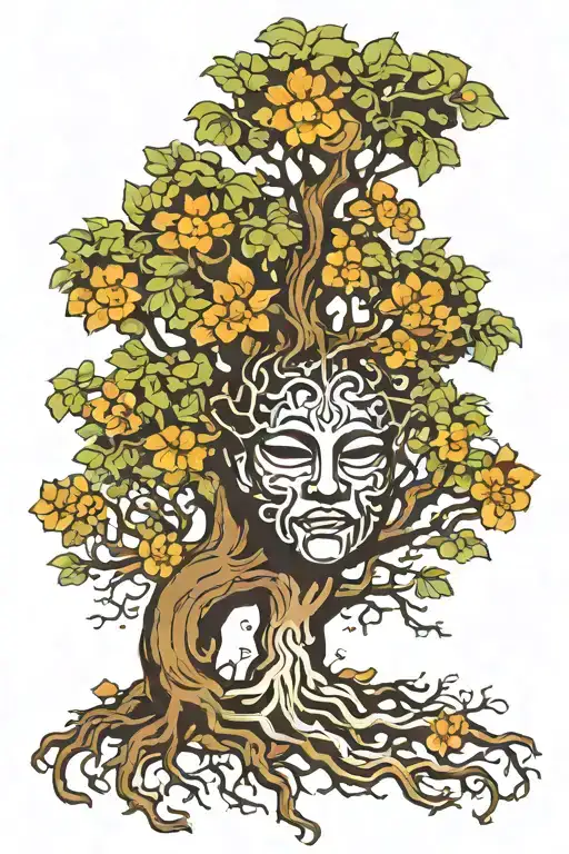 Central Tree (TREE): This will be the main element, symbolizing growth, strength, and your connection to roots.  Masks:  tattoo design idea