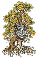 Central Tree (TREE): This will be the main element, symbolizing growth, strength, and your connection to roots.  Masks:  tattoo design idea