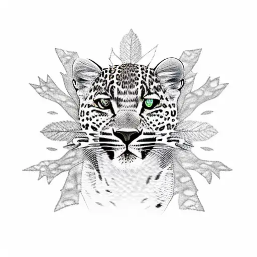 leopard with peircing gaze surrounded by forest tattoo design idea