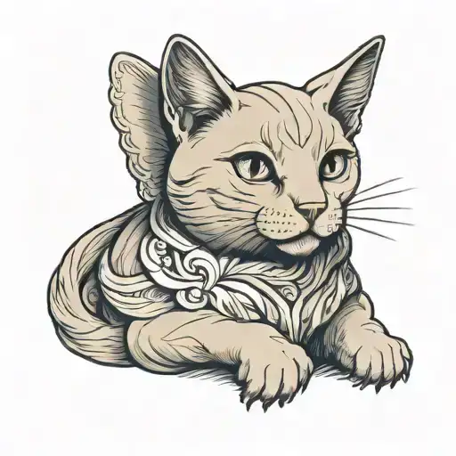 shorthaired grey colored angel cat tattoo design idea