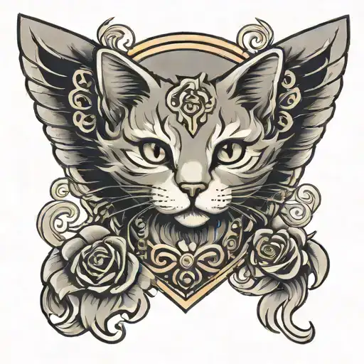 grey colored angel cat tattoo design idea