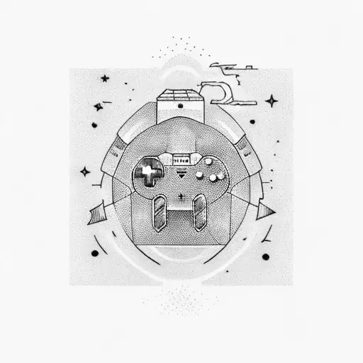 A minimalist tattoo of a game controller surrounded by stars tattoo design idea