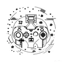 A minimalist tattoo of a game controller surrounded by stars tattoo design idea