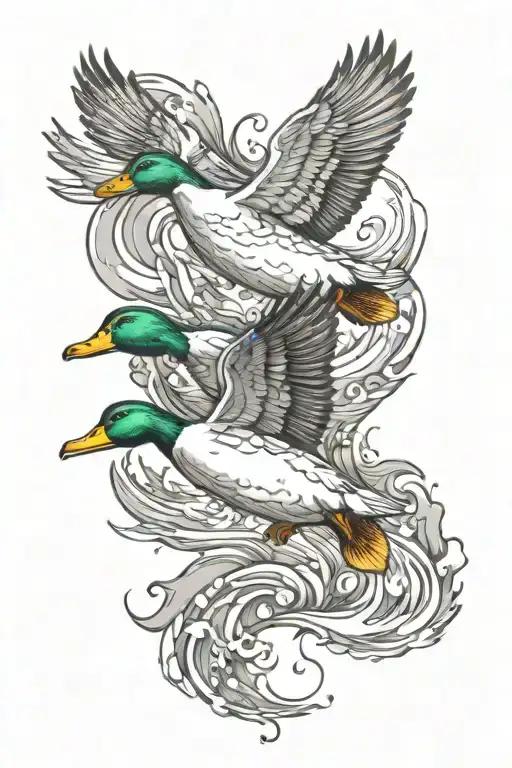 ducks flying tattoo design idea