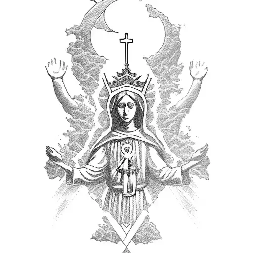 Mother Mary Queen of heaven and earth tattoo design idea