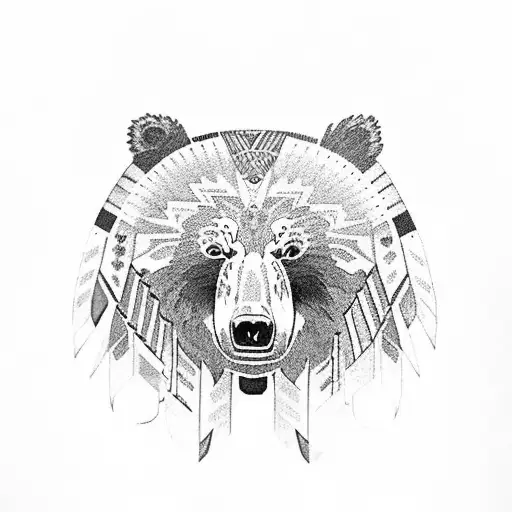 Native American themed grizzly bear tattoo design idea