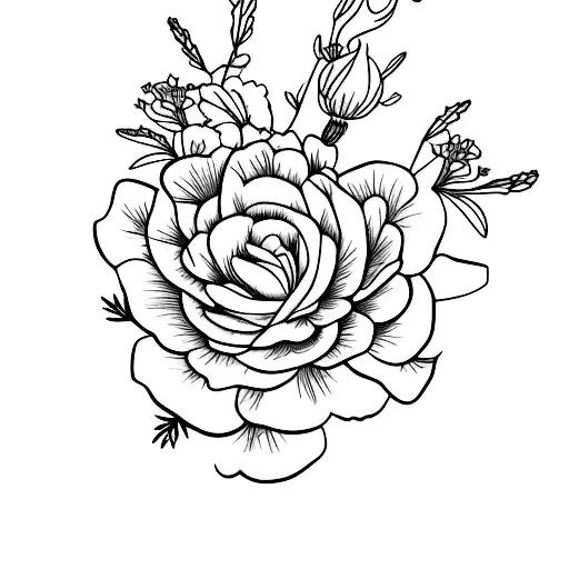 canterberry bell, moss rose, azalea, yarrow, pruns mume tattoo design idea