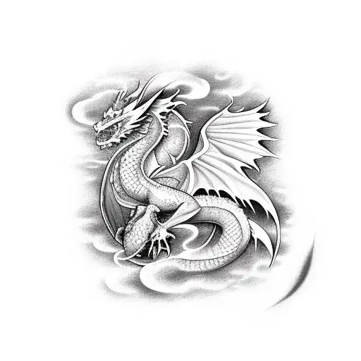 dragon and Phoenix battle tattoo design idea