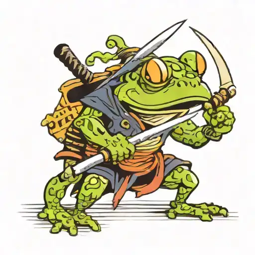 funny adhd samurai frog with katana tattoo design idea