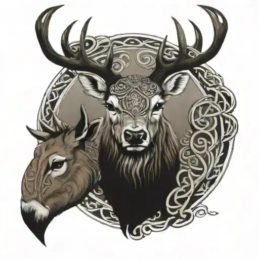 Scottish red deer, Celtic, stone circle tattoo design idea