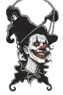 noose around a crying laughing clown tattoo design idea