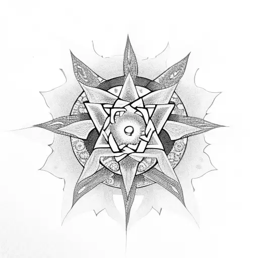 flowers with crystals and a pentagram tattoo design idea
